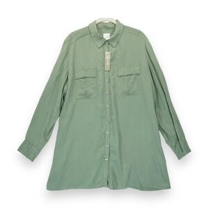 NWT Chico's Women's‎ Roll Tab Sleeve Utility Button Up Shirt Green Sz 2 MSRP $90